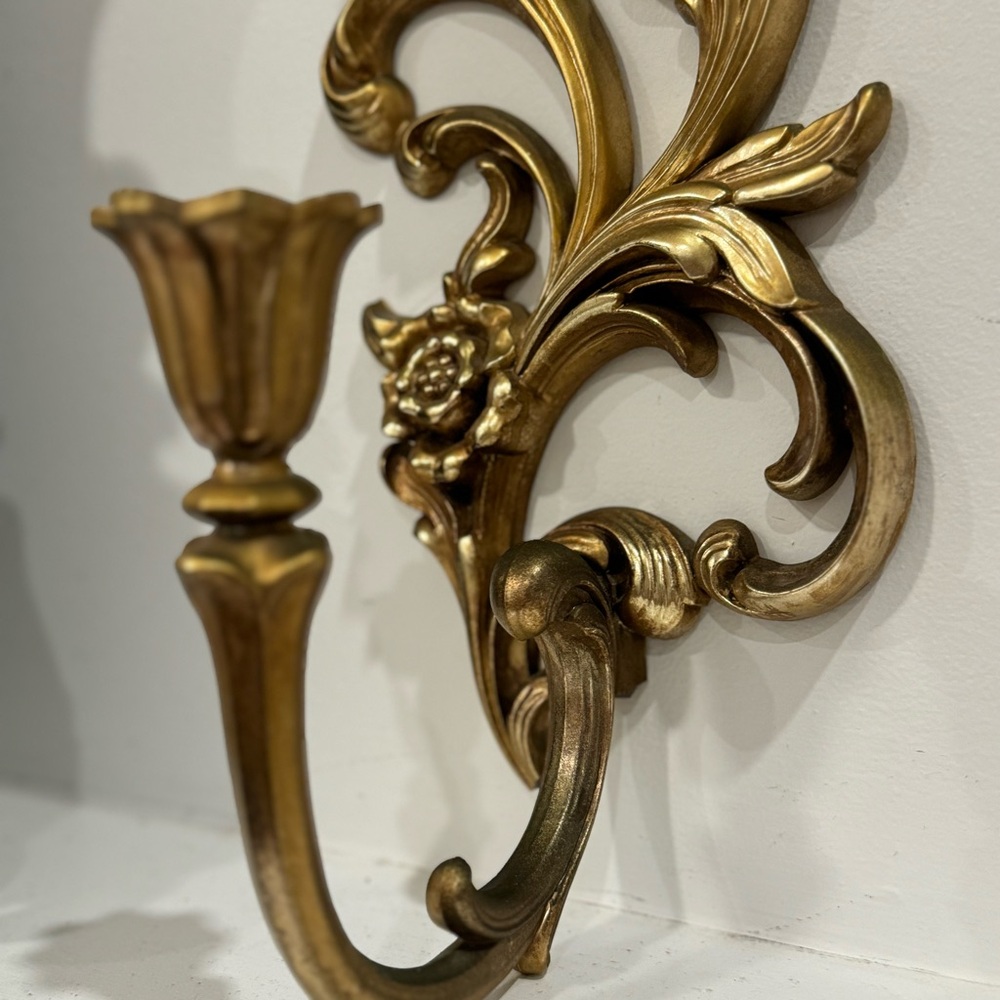 Vintage Syroco Homco Gold Wall Candle Sconce 4531 L Hollywood Regency 16"